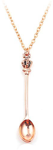 NOUMANDA Charm Tiny Tea Spoon Shape Pendant Necklace with Crown for Women 3 Colors Creative Mini Long Link Chain Jewelry Accessories