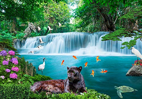 wandmotiv24 Fototapete Wasserfall Dschungel, XS 150 x 105cm - 3 Teile, Wanddeko, Wandbild, Wandtapete, Tiere, Blumen, Fluss M1294