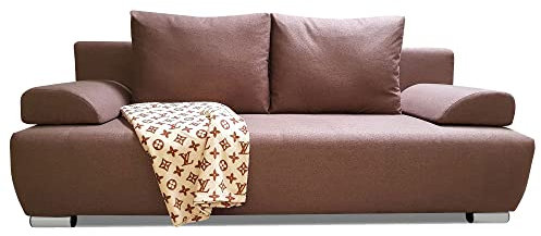 moebel-eins AMIR Schlafsofa mit Bettkasten, Stoffbezug, Dunkelbraun/beige