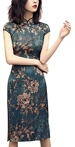 Bitablue Women's Greenish Blue Traditional Flowers Chinese Dress Lightweight Flowy Unlined (6)