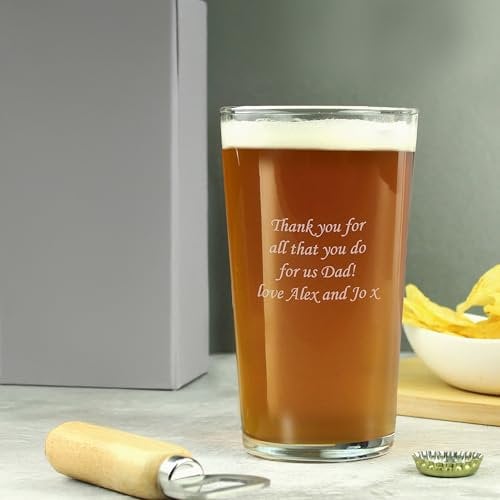 Custom Straight Pint Beer Glass with Personalised Message Great Birthday, Christmas Fathers Day Gift 18th 21st 30th