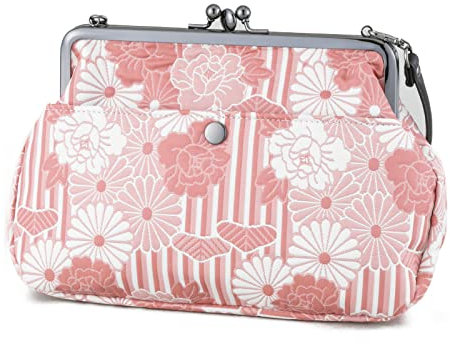 NOREN] Jahrgang Japanische Bügeltasche mit Bügelverschluss (Fukure-Ori Retro Flower/Rosa) - Handtasche/Kimono-Doppelgewebe Kiss Lock für Damen