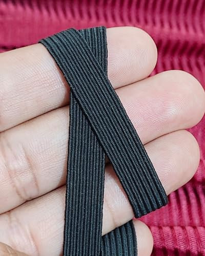 Noshad® 1cm / 10mm - 3/8 Black Flat Elastic Band for Sewing Knicker, Skirt, Scrunchies, Dressmaking, Haberdashery and Clothing Accessory, Material, Supplies Woven, Braided, Wide Strip (10 Meter)
