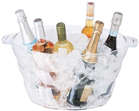 OGGI Acrylic Oval Party Tub - Clear Beverage Cooler w/Handles, Wine Cooler, Beer Chiller, Ideal Party Tubs for Drinks, Use Ice Tub for Indoor or Outdoor Bars, 18.5 x 11