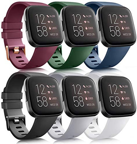 Oumida 6 Pack Kompatibel für Fitbit Versa 2/Versa/Versa Lite Armband, Silikon Sport Klassisch Ersatzarmband (C, L)