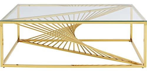 Kare Design Couchtisch Laser, Gold, Beistelltisch, Edelstahlgestell, Glas Tischplatte, 60x120x45 cm (H/B/T)