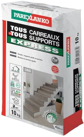 Parexlanko - Colle carrelage à séchage rapide - Tous Carreaux Tous Supports Express - Gris - Neuf et rénovation - Adhérence haute performance - 10kg