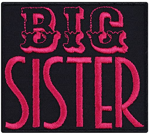 BIG SISTER Patch Aufnäher mit Stickerei für große Schwester Geschenk für Frauen Aufbügler für Mädchen Sticker DIY Applikation gestickt zum annähen/aufbügeln - 90x80mm