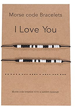 CheersLife 2Pcs Morse Code Reis Perlen Armband Schmuckseil Justierbare Schnur Glücksbringer Handgemacht Geflochten Schmuck für Beste Freundin Geschenk für Paar Mutter Tochter Muttertagsgeschenk