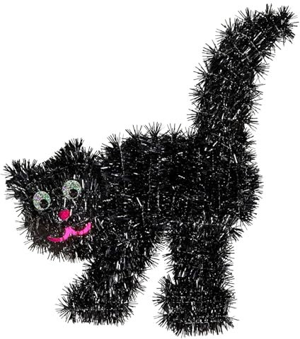 W WIDMANN MILANO Party Fashion 51945 - Schwarze Katze aus Lametta, 30 x 36 cm, Dekoration, Wanddekoration, Halloween, Mottoparty