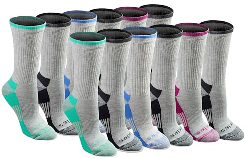 Dickies Women's Dri-Tech Essential Moisture Control Crew and Knee-Hi, Available in S-XL (6, 12 Pairs), Grey Assorted (12 Pairs), Small