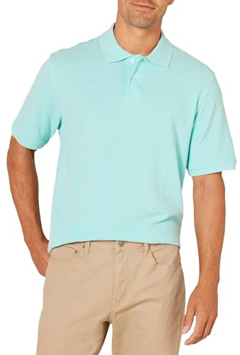 Amazon Essentials Men's Regular-Fit Short-Sleeve Cotton Piqué Polo Shirt (Available in Big and Tall), Aqua Blue, XXL Plus