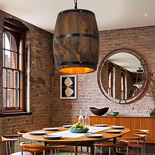 Holz Weinfass Hängelampe Deckenpendelleuchte Beleuchtung Bar Cafe Lichter Retro Lampe für Bar Cafe Living Dining Restaurant, E27 Licht, ohne Glühbirne