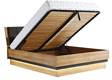 Schlafzimmerbett 140x200, Doppelbett, Bett mit einem Behälter und einem erhöhten Rahmen, Bett mit Beleuchtung, ohne Matraze (YO18-140)
