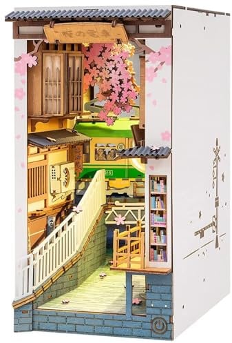 Rolife Sakura Densya DIY Book Nook Kits Modell Holzbausatz,Bookshelf Insert Diorama Bookends, Booknook Bücherregaleinsatz Kits,Japanische Deko Lehrer Geschenk (TGB01)