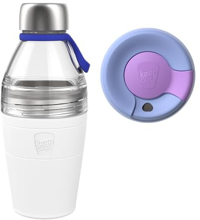 KeepCup Cup-to-Bottle Kit, 2 in 1 Reusable Water Bottle and Travel Mug, Insulated Stainless Steel & Plastic Dual Opening with Leakproof Sipper Lid - 530ml Bottle to 12oz Cup - Twilight Clear