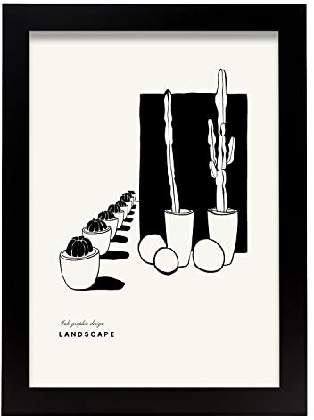 Nacnic Affiche avec paysages Noirs et Blancs. Cactus en Pot de Taille Moyenne. Illustrations artistiques Modernes pour la décoration intérieure. A4 avec Cadre.