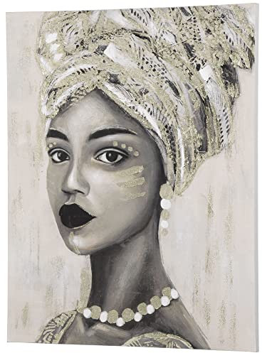 HOMCOM Wandbilder Gemälde handgemalt Leinwand Canvas Wand Art 'Junge afrikanische Frau' Wanddekoration modern Wohnzimmer-Kunst Kiefernholz Segeltuch 100 x 2,8 x 80 cm
