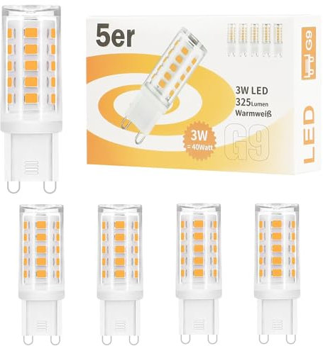 GBLY 5er pack G9 Led Leuchtmittel - Warmweiß 3000K LED Lampe 230V Glühbirne 3W Ersatz 28W 30W 40W Halogenlampe, G9 Sockel Glühlampe, Klein Birne Energiesparlampe, Nicht Dimmbar