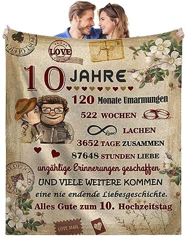 Geschenk Hochzeitstag - Superweiche Decke zum 10 Jahre Hochzeitstag Frauen Männer, Jahrestag Hochzeitstag Valentinstag Geburtstag Geschenke Für Sie Ihn, 130x150cm, Kuscheldecke Fleecedecke