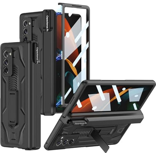 Miimall Custodia con Penna per Samsung Fold 2, Protezione della Cerniera, Antiurto in PC, Pellicola Protettiva HD Integrata, Cavalletto Regolabile, Case Protettive Sottile per Samsung Fold 2, Nero