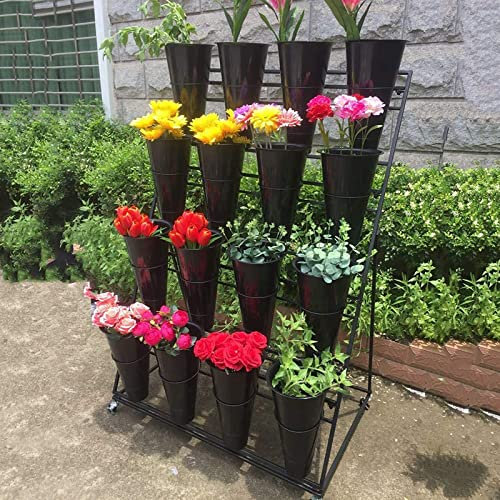 Rustikaler Pflanzenständer für drinnen und draußen, mit Rädern, Eisen-Blumentopfhalter, abgestuftes Eckregal für Pflanzgefäße für die Pflanzenpräsentation im Garten, Balkon, Terrasse, Zuhaus