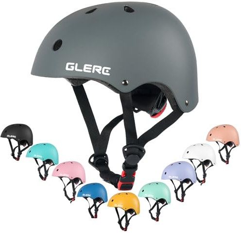 Glerc Casco de bicicleta para niños y niñas de 3, 4, 5, 6, 7, 8 años, ajustable y multideporte, talla S, gris