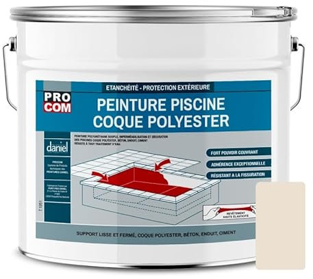 Peinture piscine coque polyester, béton, peinture piscine polyuréthane étanche et souple, haut de gamme PROCOM 12.5 Kg