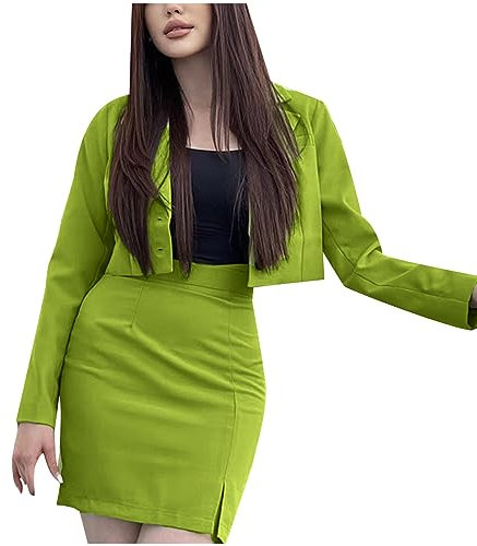 Blazer da lavoro da donna elegante set blazer gonne blazer outfit set per le donne una linea invernale autunno blazer set 2023, X-940 Verde Lime, 48