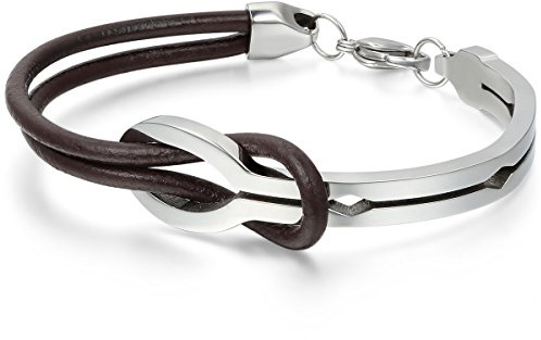 Cupimatch Leder Damen Herren Armband, Retro Infinity Unendlichkeit Lieben Zeichen Armreifen, 23cm Verstellbaren Größen, schwarz Silber