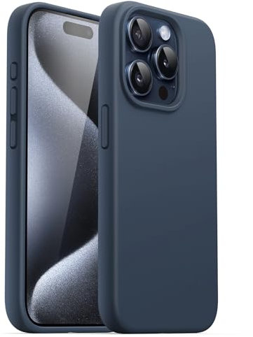 JETech Silikon Hülle für iPhone 15 Pro 6,1 Zoll, Ganzkörper Handyhülle mit Seidig-Weicher Berühren, Stoßfest Schutzhülle (Sturmblau)