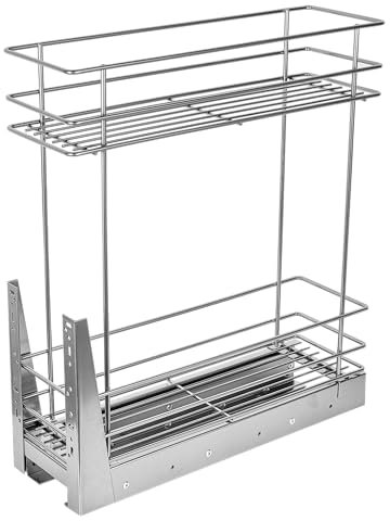 STOLMET Schrankauszug Mini Schrankkorb mit Vollauszug Ausziehbare Küchenschublade mit Soft Close System Korbauszug für Küchenschrank Schrank mit Außenbreite von 20 cm 2 Ablagen 480x545x150mm Silber