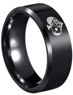 HIJONES Männer Frauen's Einfacher Ace Card Spade Ring aus Rostfreier Stahl Glänzende Oberfläche 8MM Plain Beveled Edge Band Ring Schwarz Größe 52 (16.6)