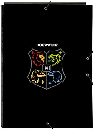 Harry Potter House of Champions Chemise Folio avec 3 rabats Idéal pour enfants de différents âges Confortable et polyvalent, qualité et résistance, 26 x 36,5 cm, gris mélange/noir, Gris chiné/noir,