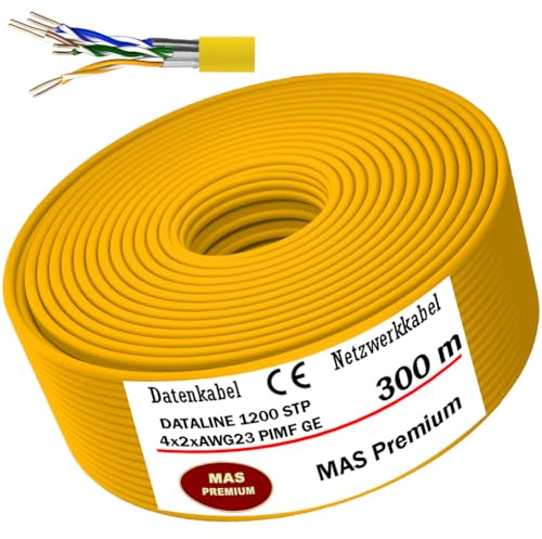 MAS Premium CAT 7 oder CAT 7 A Datenkabel von 5m bis 500m Netzwerkkabel Installationskabel Halogenfrei Kommunikationskabel Verlegekabel LAN Kabel (DATALINE 1200 STP 4X2XAWG23 GE, 300m)