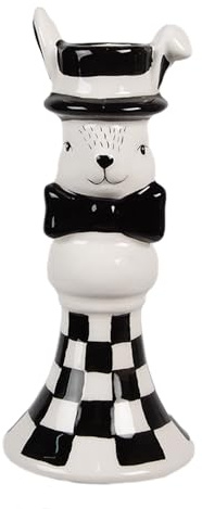 Clayre & Eef Kerzenständer Kaninchen 17 cm Weiß Silberfarbig Keramik