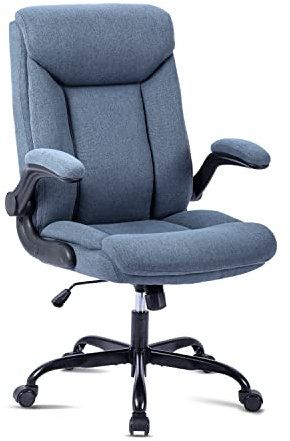 MZLEE Executive Office Chair, Ergonomic Computer Desk Chair Swivel Work Chair with Flip-up Armrest, Adjustable Height, Comfortable for Office Home (Navy Blue)