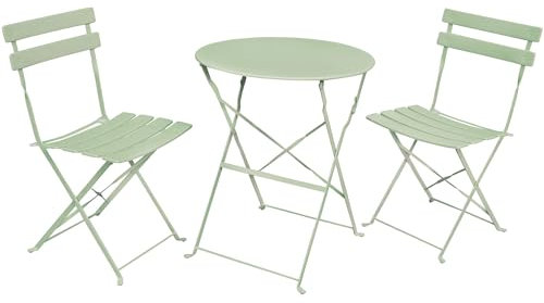 AKORD Gartenmöbel Set 3-teilig Orion | Balkonmöbel 2 Klappbaren Stühle 1 Tisch | Klapp-Möbel | Gartenset Sitzgarnitur für 2 | Garten-stühle | Gartentisch Wetterfest | Sitzgruppe Metall | Grün