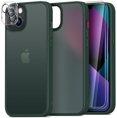 Mootobo für iPhone 13 Hülle, 4-in-1 [Mil-Grade-Stoßschutz] case mit 2 Schutzfolie + 1 Kameraschutz, durchscheinende, Matte Rückseite, Schlanke, Stoßfeste Handyhülle für iPhone 13 6,1 Zoll – Dunkelgrün