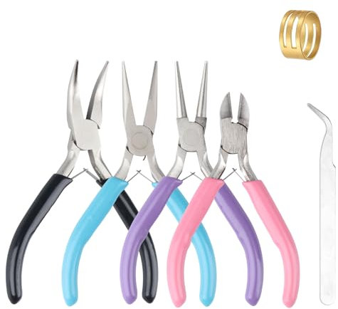 MUZHUPGUZ 4 Pack Jewelry Making Pliers Tools Set, Jewelry Pliers with Needle Nose Pliers, Round Nose Pliers, Bent Nose Pliers, Wire Jewelry Pliers for Jewelry Craft Making Repair Supplies