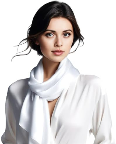 LA FERANI Designer Seidentuch weiss Uni Farbe Halstuch Hochzeit Seide Chiffon Schal Tuch Umschlagtuch leicht 90x90cm Bandana Seidenschal Geschenk Stola Sommer Frühling (Weiß)