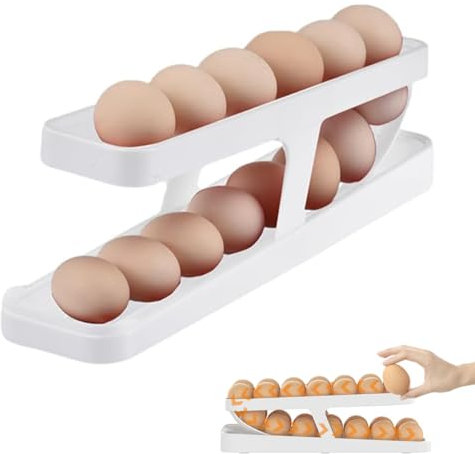 RXKFIGX Eierhalter Kühlschrank Eierbehälter 14 Eier 2 Tier Egg Holder für Kühlschrank Automatisches Rollen Aufbewahrung Platzsparende Eierablage Für KüHlschrank