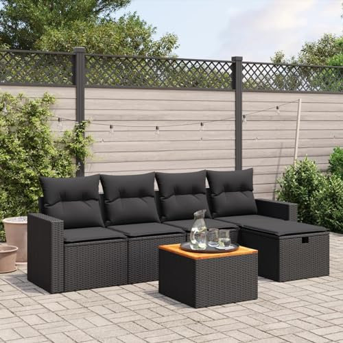 SECOLI Gartenmöbel-Set, Balkonmöbel aus PE-Polyrattan, Terrassenmöbel, Ecksofa Garten Balkonlounge Polyrattan Lounge Gartenlounge Terrassenmöbel Schwarz 6-tlg-Type-30