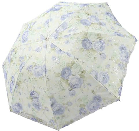 Aikelai Sonnenschirm mit Vintage-Blumenmuster, Spitze, faltbar, kompakt, tragbar, Reise-Sonnenschirm, UV-Schutz, Blumenschirm für Damen und Mädchen (862-blau)