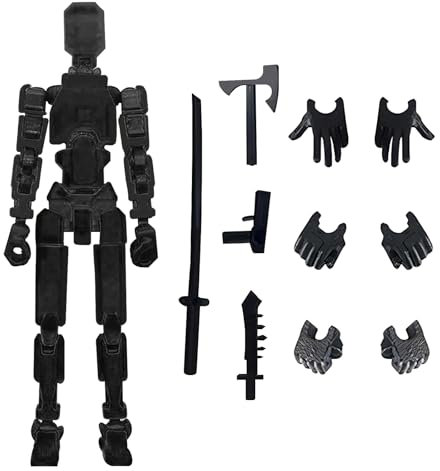 T13 Action Figure,Dummy Action Figures,3D-Druck von Beweglichen Figuren mit Mehreren Gelenken,with 4 Types of Weapons and 3 Types of Hands,Roboter-Actionfigur, Desktop-Dekorationen (Schwarz)