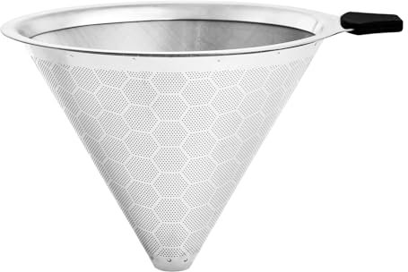 GLMMIR Pour Over Coffee Filter Compatible with Chemex & Hario V60 02 03, Reusable Stainless Steel Metal Cone Slow Drip Coffee Filter, 2-4 Cups Coffee Pour Over Dripper Filters