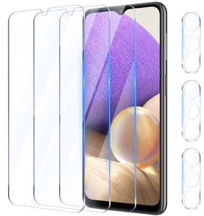 YUXINDZ 3 Pièces Verre Trempé pour Samsung Galaxy A32 5G 6,5 Pouces avec 3 Pièces Caméra Arrière Protecteur, Protection Écran Film Vitre Protection Anti Rayures, Sans Bulles, Dureté 9H