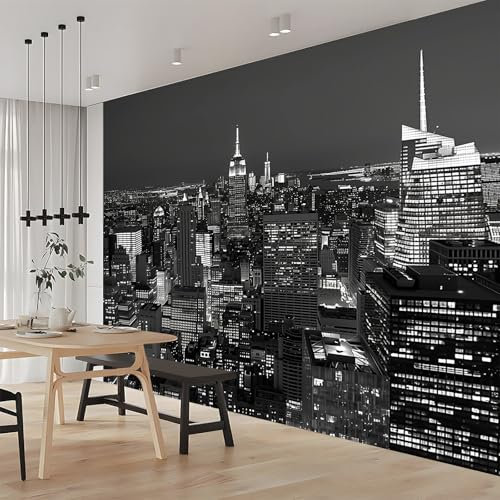 Fototapete New York City Nachtansicht Grau 400x280 cm Tapete Fototapeten Vlies Tapeten Vliestapete Wandtapete Moderne Wand Schlafzimmer Wohnzimmer Wand tapete