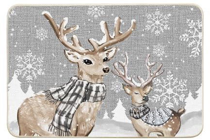 Artoid Mode Rentier Baum Schneeflocken Weihnachten Fußmatte, Christmas rutschfest Schmutzfangmatte Eingangsbereich Für Innen Außen Dekor 40x60 cm