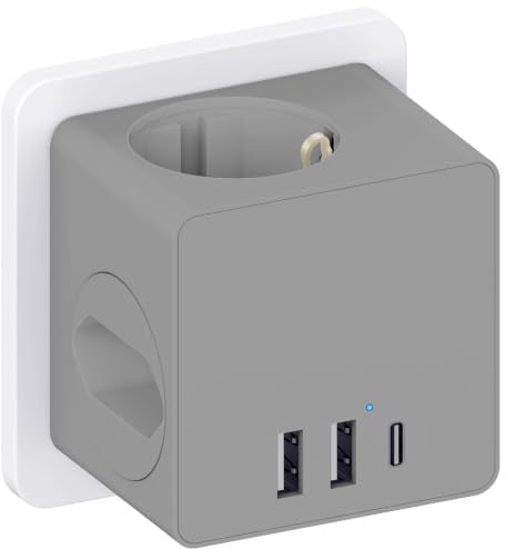 Steckdosenwürfel ohne Kabel, Steckdosenadapter mit USBC für DE/NL/ES/SE/FR, 4000W Cube Mehrfachsteckdose mit 3 USB, 3 Fach Mehrfachstecker für Steckdose mit Überspannungsschutz & Kindersicherung